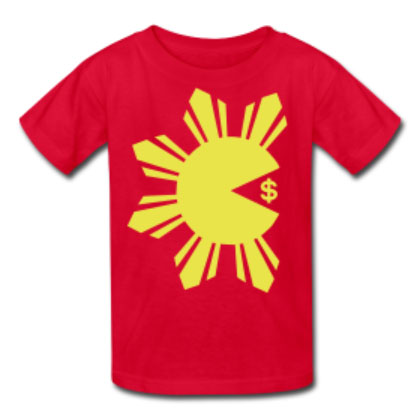 Pacman Pacquiao Eating Money Kids Tee Shirt in Blue by AiReal